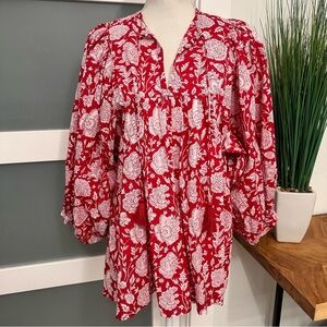 Tuckernuck MILLE Red Zinnia CHARLIE Top Medium Lightweight Boho Resort Wear NWT
